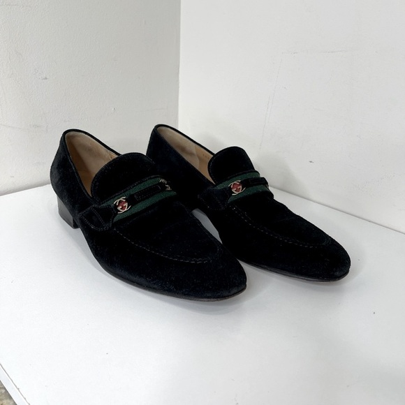 GUCCI GG Horsebit Web loafers black suede preppy  LOGO VTG designer school - Picture 1 of 13
